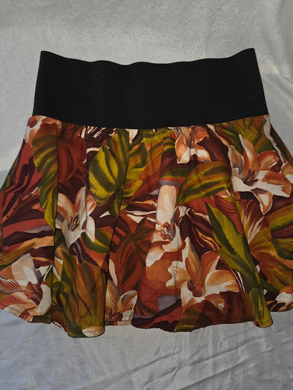 Floral A-Line Mini Skirt with Black Waistband Vintage Fabrics